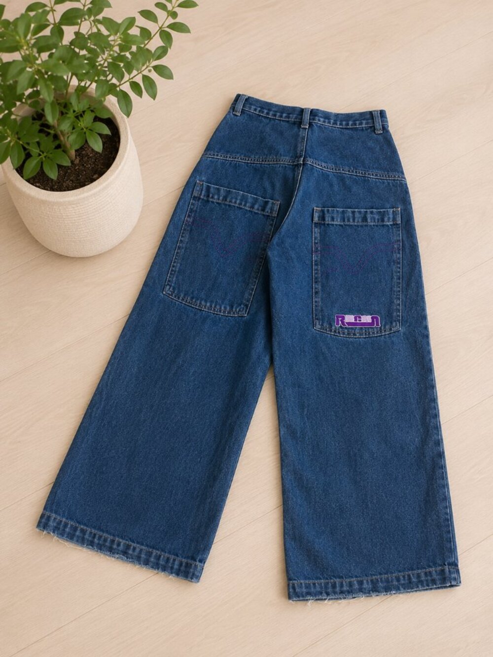Vintage Y2K Palazzo Wide Leg Jeans High Rise Skater Denim Indie Sleaze XXS 24‎